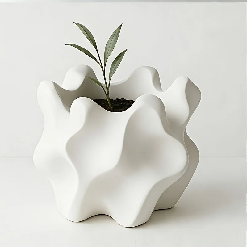 pot fleurs forme irrégulière moderne blanc texturéintérieur extérieur drainage succulentes