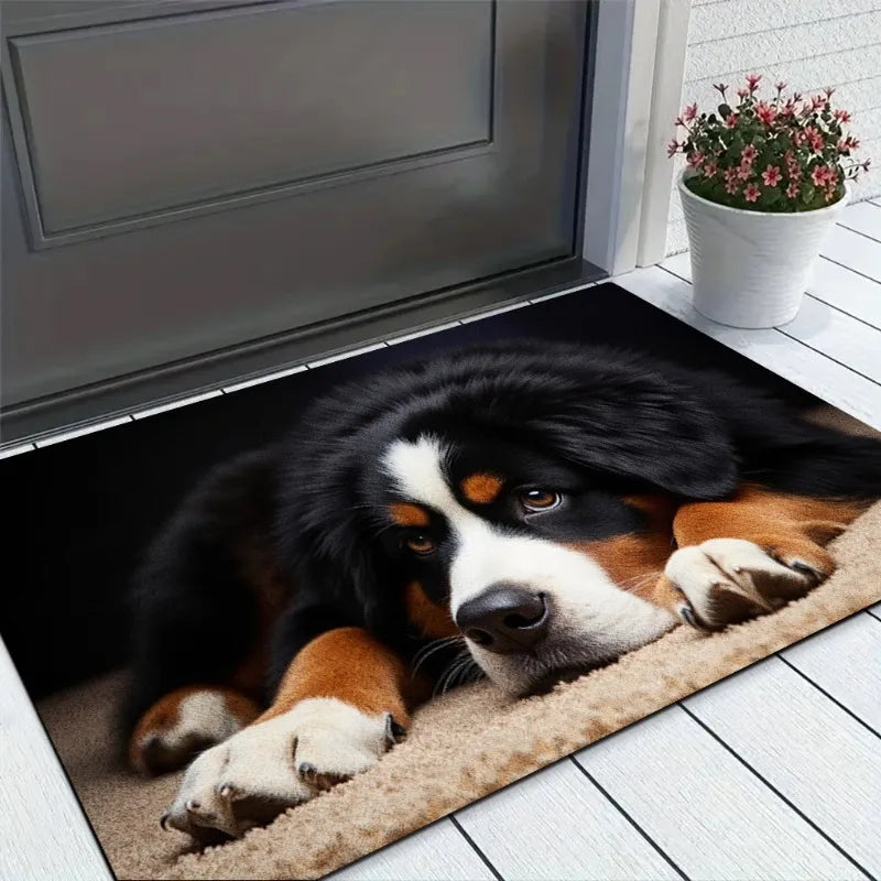 tapis sol antidérapant résistant moderne imprimé chien noir blanc marron beige