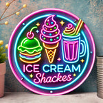 plaque publicitaire lumineuse multicolore cornet glace hamburger cocktail neon art fixations vis