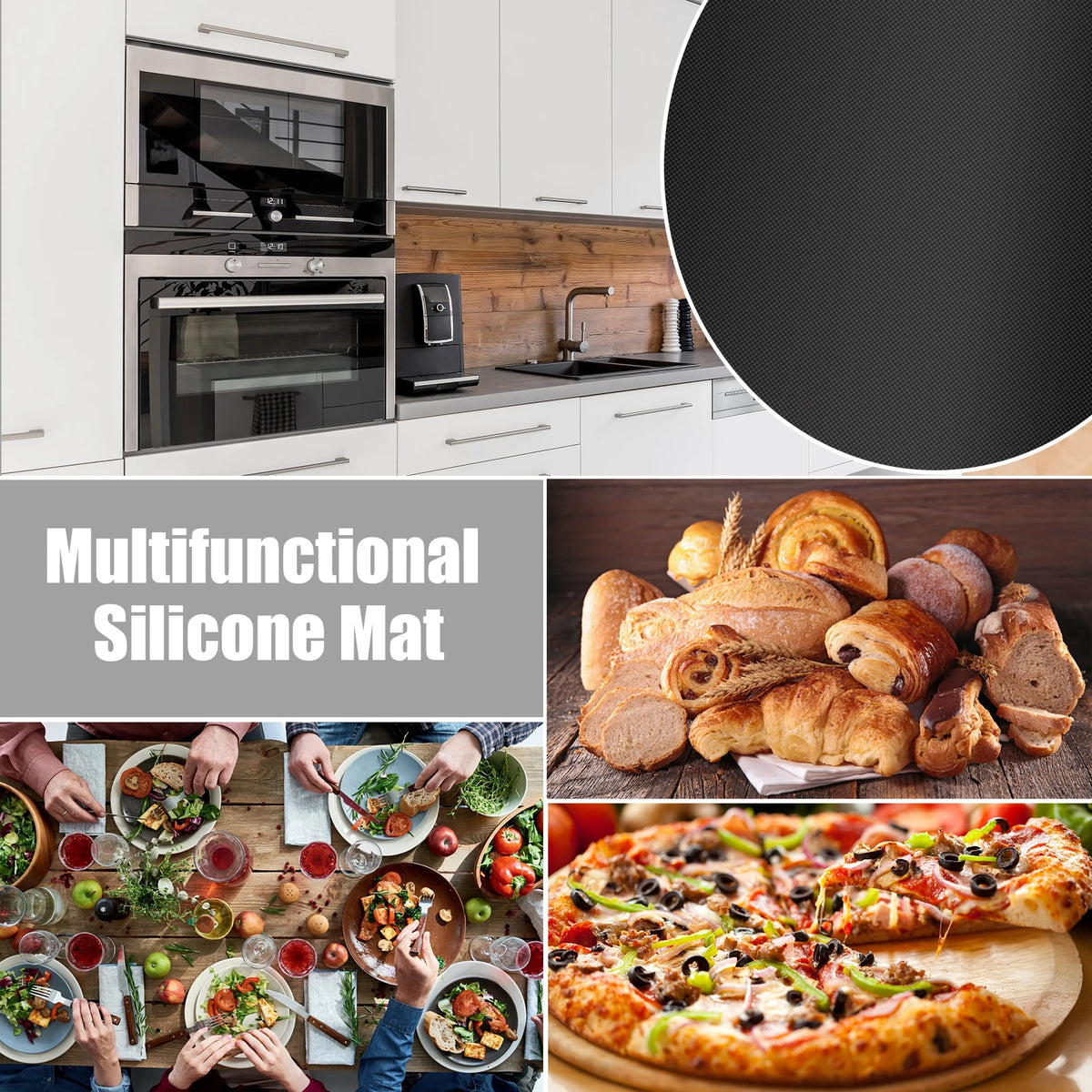tapis cuisson silicone antidérapant protection moderne cuisine noire légèrement rugueuse respectueux environnement