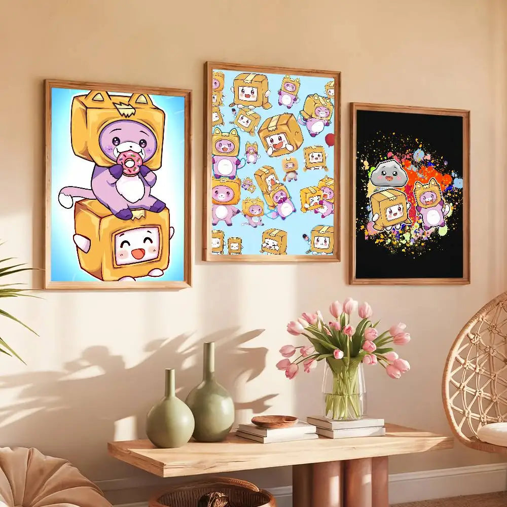 affiche murale dessin animé mignon personnage boîte cadre bois décoration chambre enfant salon couleur