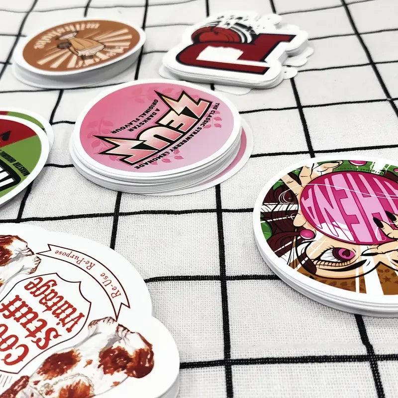 sticker holographique personnalisable adhésif résistant eau moderne graphique multicolore rouge blanc rose bleu vert