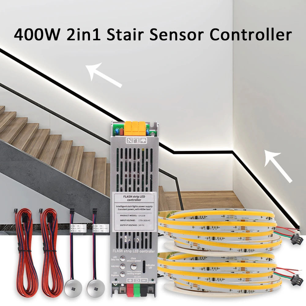 contrôleur éclairage escalier led bande motion sensor noir blanc gris moderne