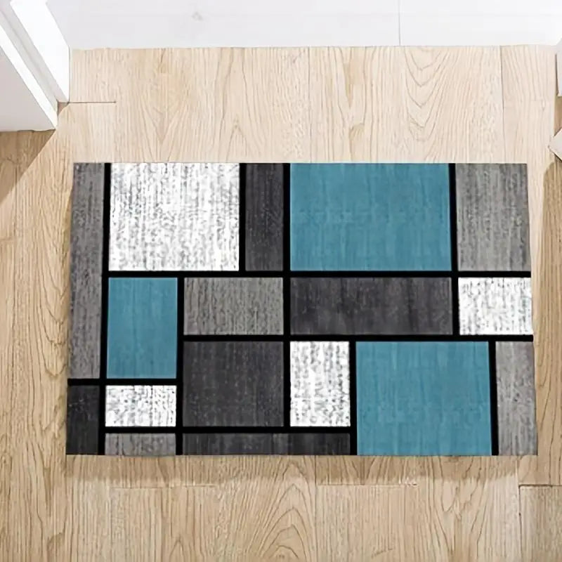 tapis moderne géométrique antidérapant résistant rides bleu gris noir blanc