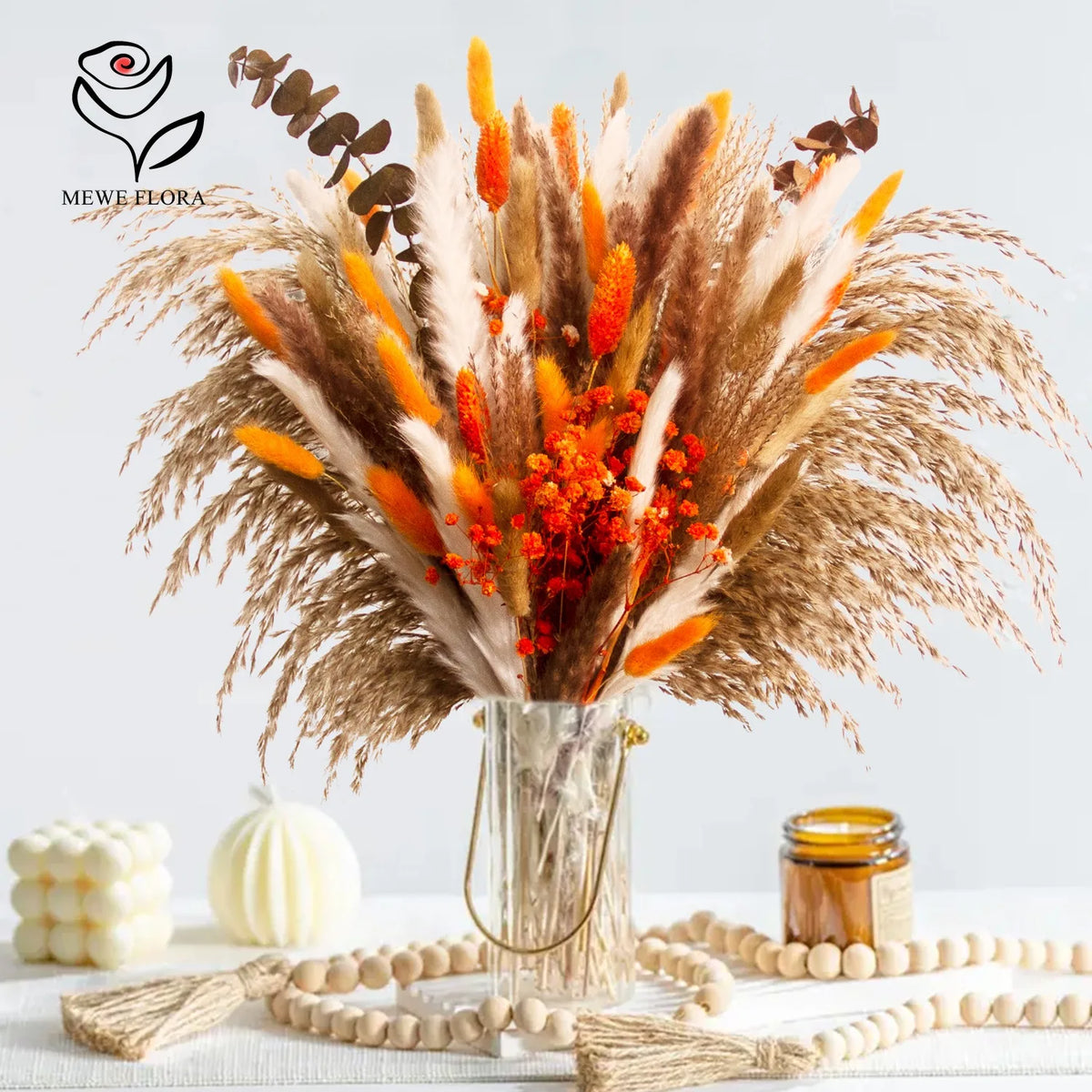 Bouquet fleurs séchées orange rustique décoration intérieure anniversaire fête casa