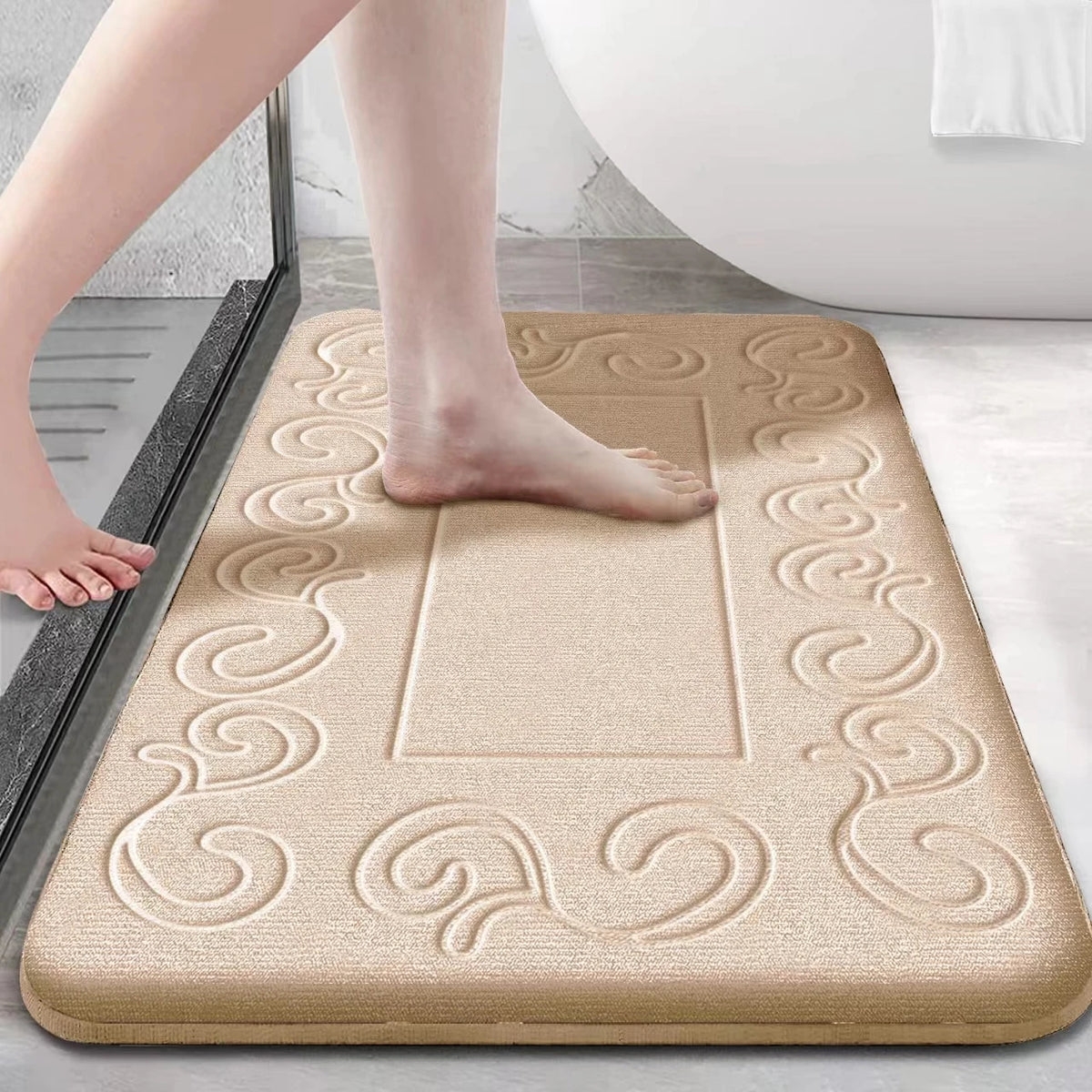 tapis bain gris clair motif spirales moderne 40x60 cm 50x80 cm lavable machine