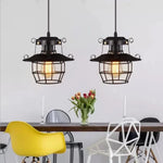 lampe suspendue industrielle vintage cage métallique noir ampoule filament salle manger salon restaurant