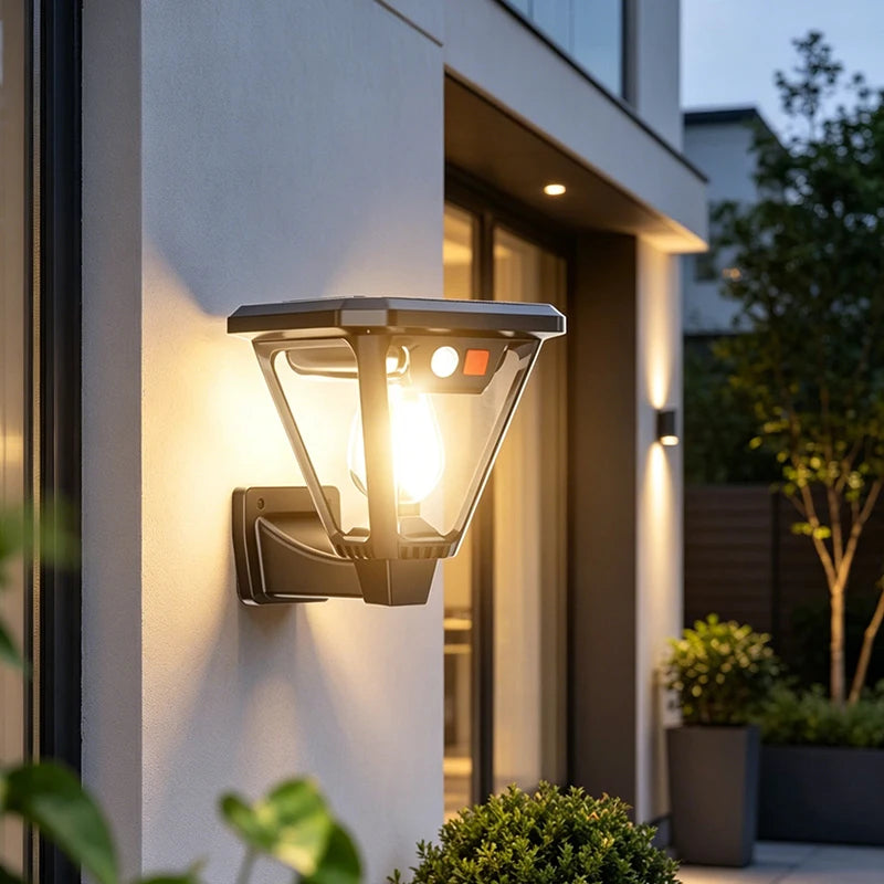 lampe solaire led extérieure moderne étanche noir fixation murale solaire panneau