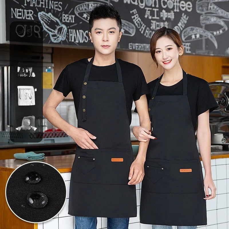 tablier cuisine professionnel noir marron coton uni poches occlusives liens métalliques serveur
