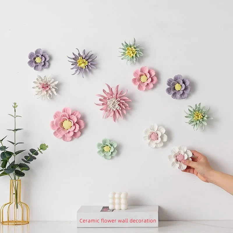 décoration murale fleur céramique moderne anniversaire mariage intérieur vert rose blanc violet