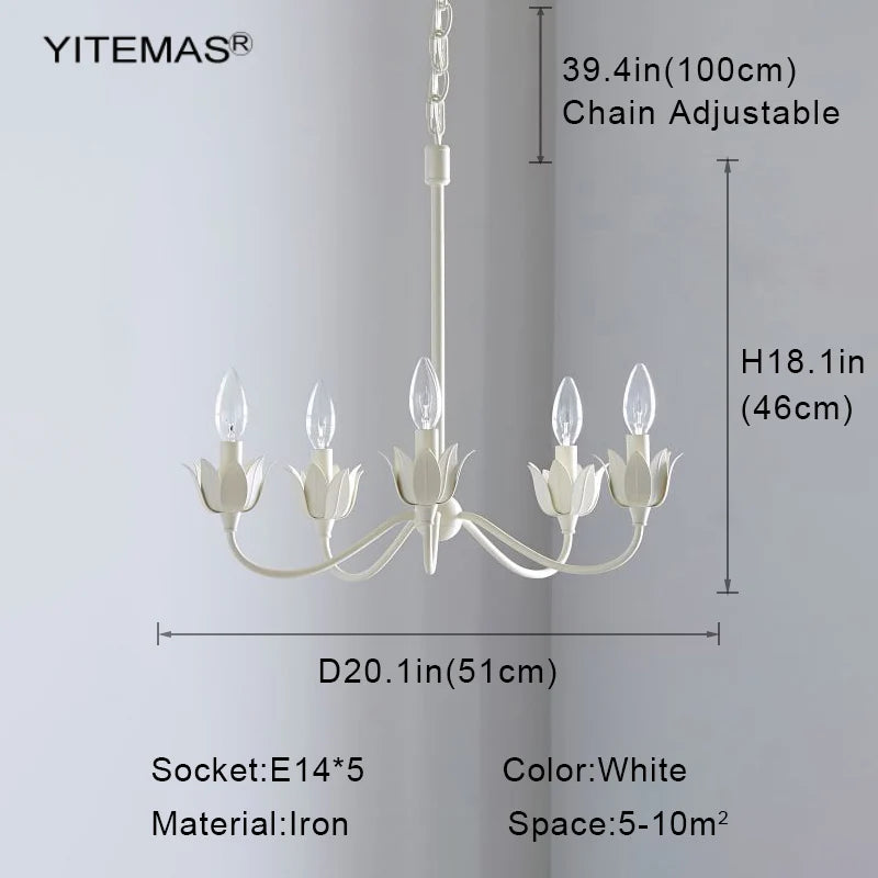 lustre classique blanc 51cm 46cm fleur lotus chaîne ajustable ampoules E14 autonome