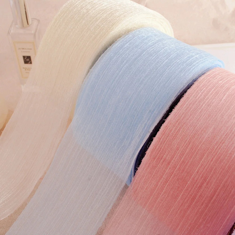 ruban voile polyester double face blanc rose pâle bleu clair mariage artisanal élégant plissé