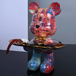 statue ours contemporaine résine bleu rouge or marbré graphique décoration intérieure table unique pop