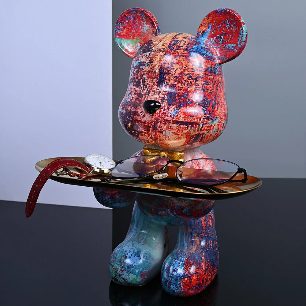 statue ours contemporaine résine bleu rouge or marbré graphique décoration intérieure table unique pop