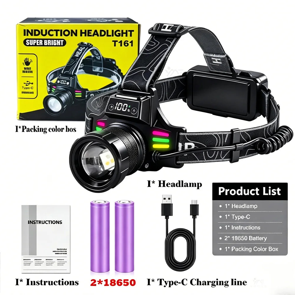 lampe frontale rechargeable usb tête bande ajustable mode lumière camping