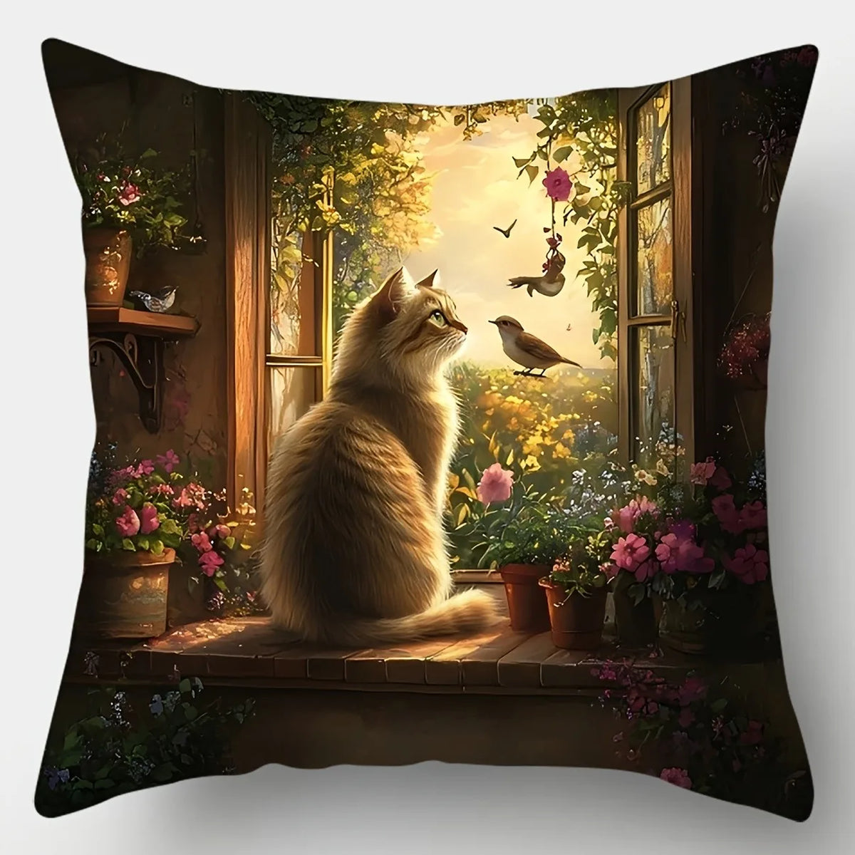 taies d'oreiller imprimées chats fleurs vintage romantique blanc gris beige rose violet vert jaune