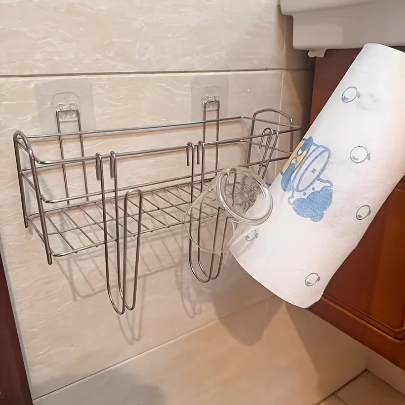 porte savon moderne adhésif blanc unique rangement cuisine acier inoxydable réutilisable fixe multifonction
