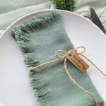 serviettes table réutilisables mélange coton lin violet gris blanc vert modernes élégantes franges adhésif
