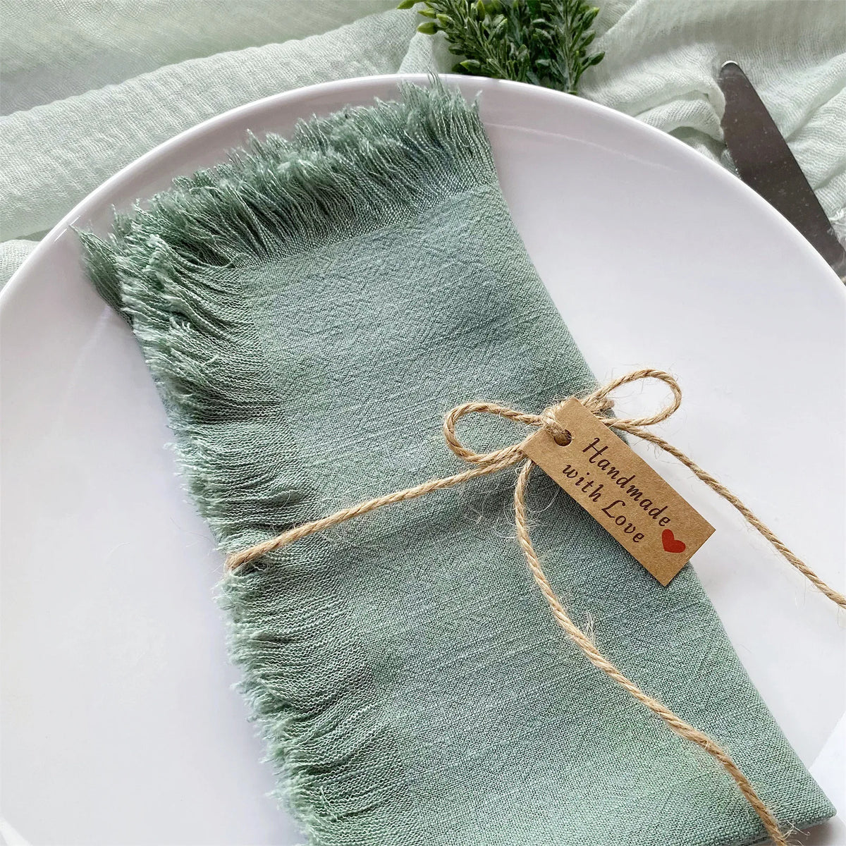 serviettes table réutilisables mélange coton lin violet gris blanc vert modernes élégantes franges adhésif