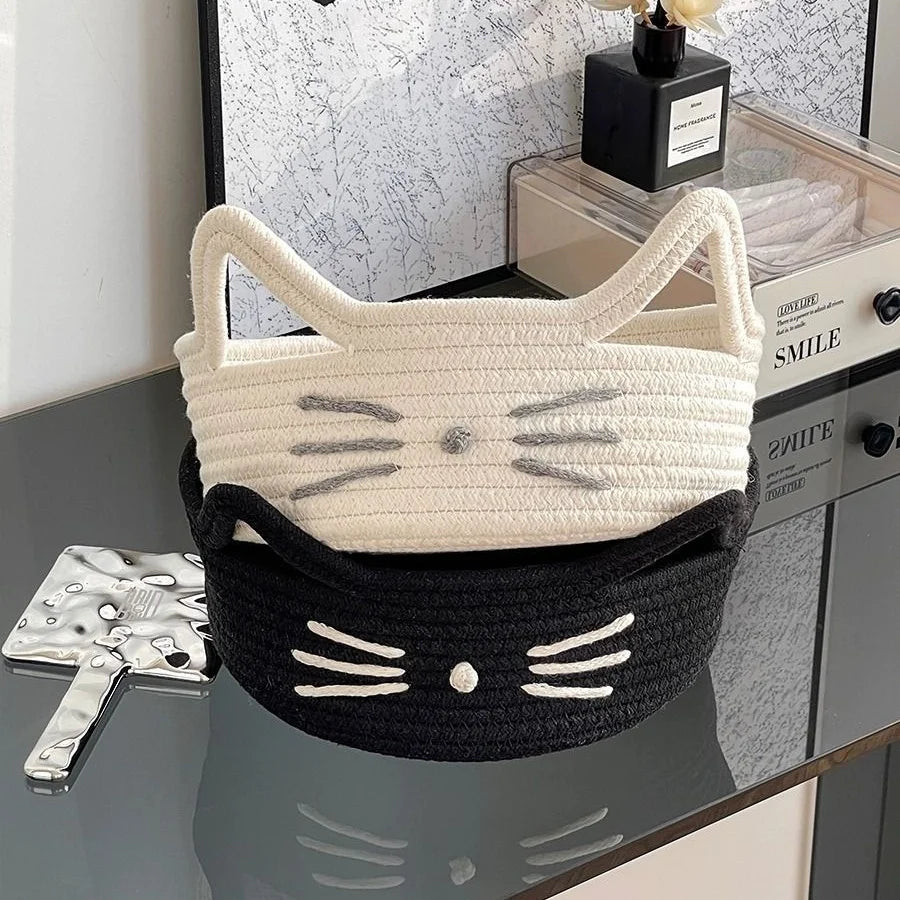 paniers rangement tissu réutilisables noir blanc rose visage chat créatif mignon rangement jouets articles