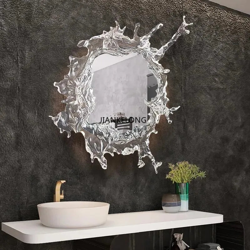 miroir moderne argenté éclairage led blanc salon entrée lavabo 48cm chromium