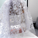 tissu brodé 3D papillons arc ciel noir rose bleu translucide couture décoration mariage