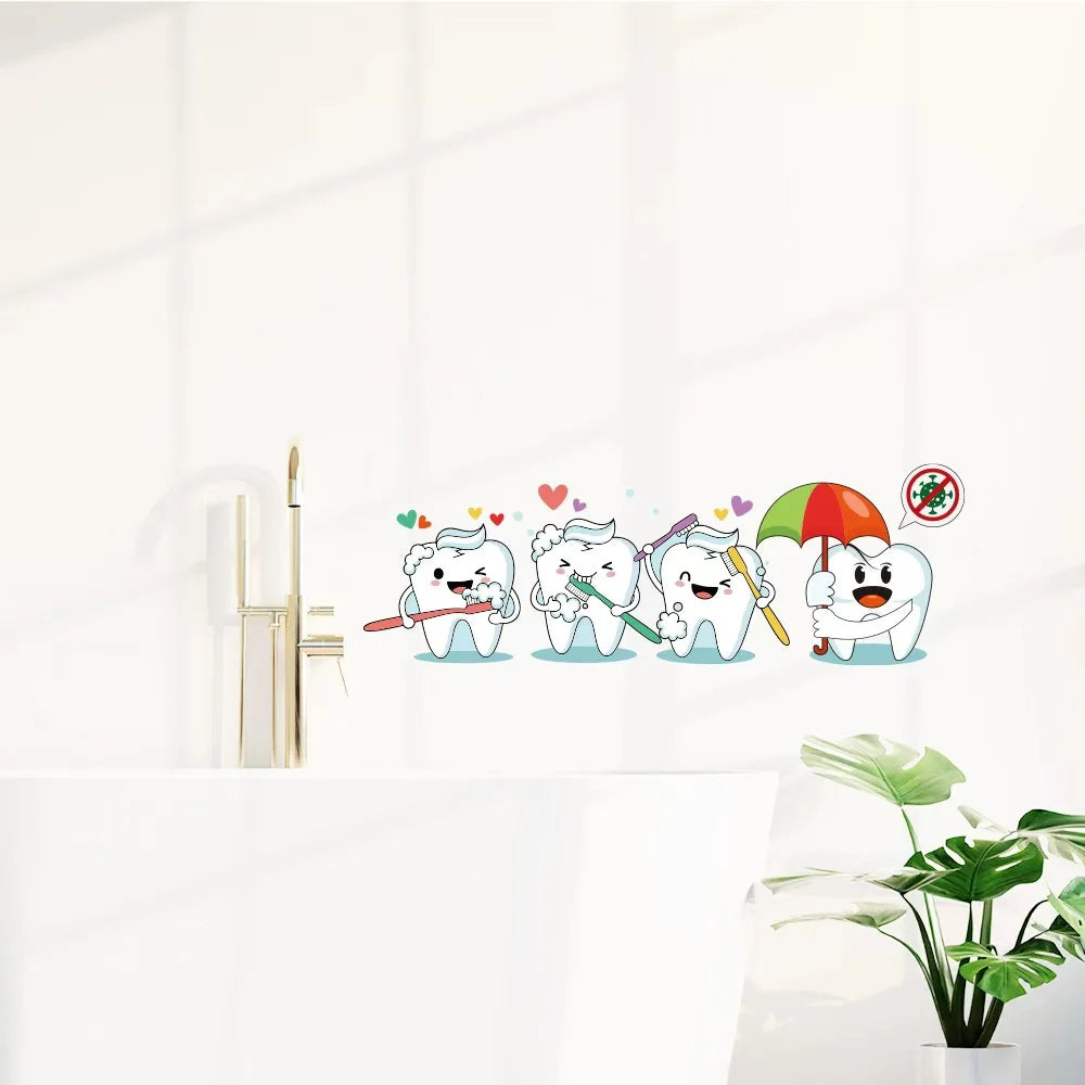 autocollant mural cartoon dents brosse dents cœurs interdit virus enfantin