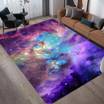 tapis salon chambre moderne motif galaxie étoiles nébuleuse violet bleu rose décoratif grand