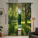 rideau vert paysager polyester extérieur deux panneaux arbres lumière naturel décoratif plissé vertical