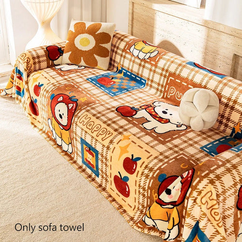 housse canapé velours motif cartoon enfantin couverture hiver chaude coussin décoratif assorti