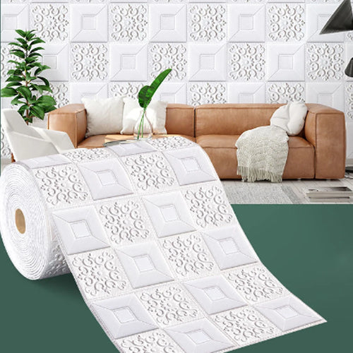 panneau décoratif mural adhésif blanc motif géométrique carrés dorés moderne élégant salon chambre