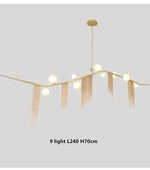suspension lumineuse moderne dorées franges opalescentes élégante led lumières 180cm doré blanc