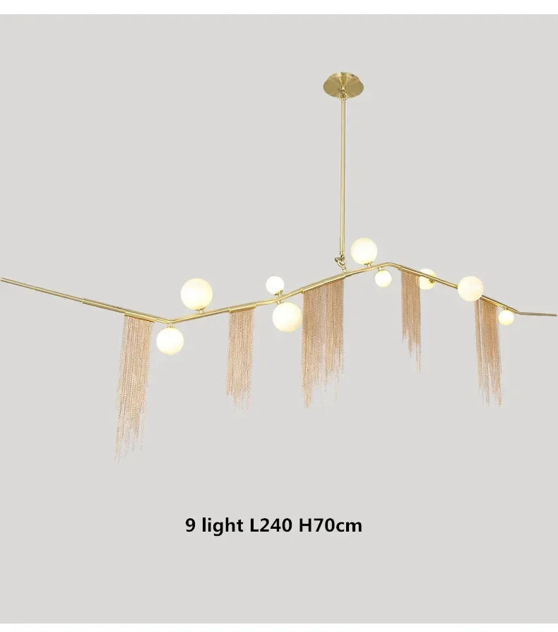 suspension lumineuse moderne dorées franges opalescentes élégante led lumières 180cm doré blanc