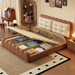 lit moderne simili cuir capitonné beige marron noir tiroirs intégrés