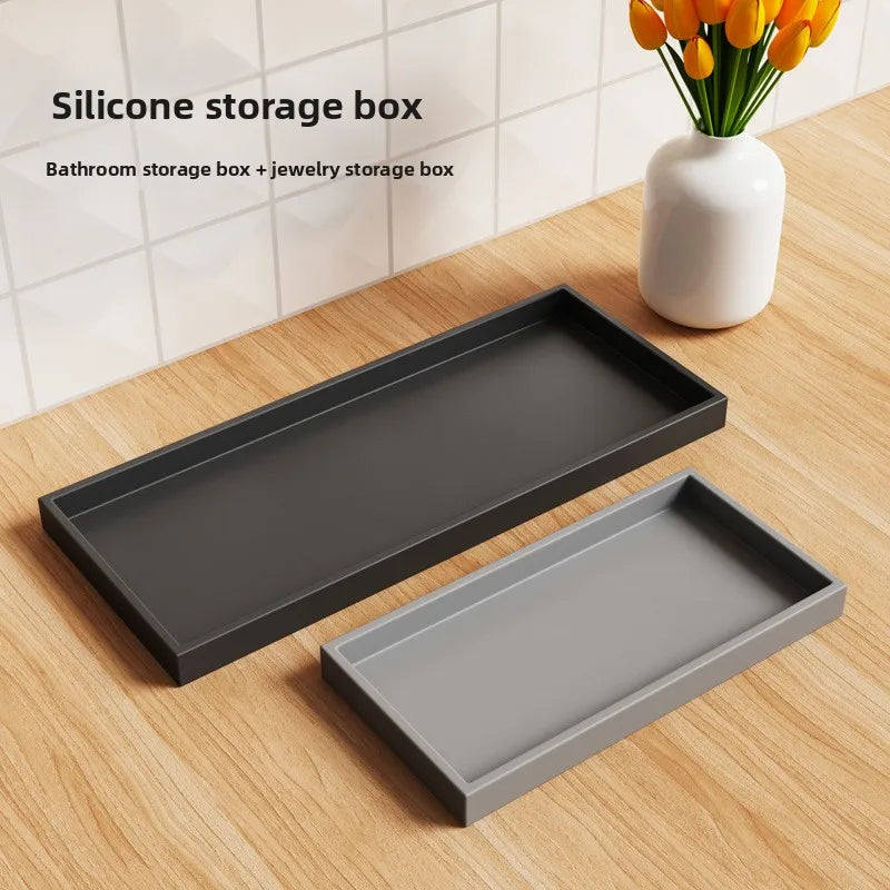 boîte rangement silicone gris moderne organise cosmétiques maquillage salle bain