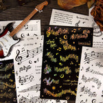 sticker musical vintage noir doré lettres notes floraux décoration journal 100x150mm