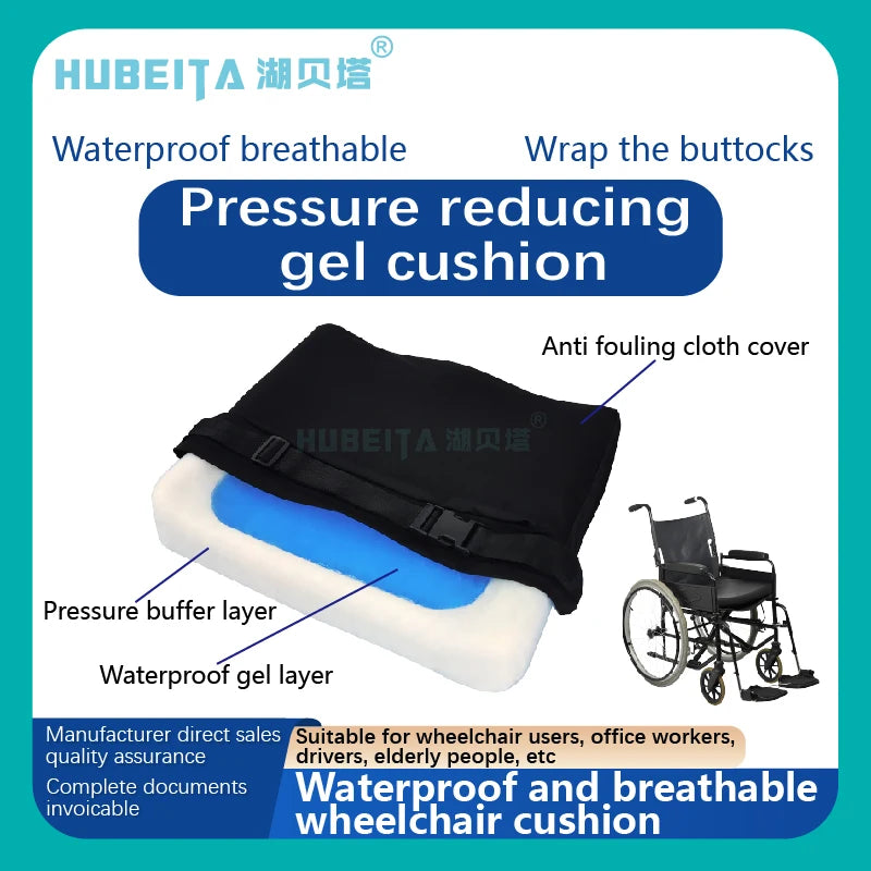 coussin fauteuil roulant imperméable anti décubitus bleu blanc mousse pe texture gel douceur ceinture