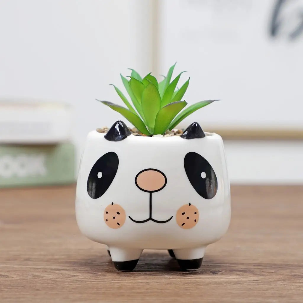 cache pot cartoon visage animé blanc rose jaune noir succulente décoration table adultes unisexe