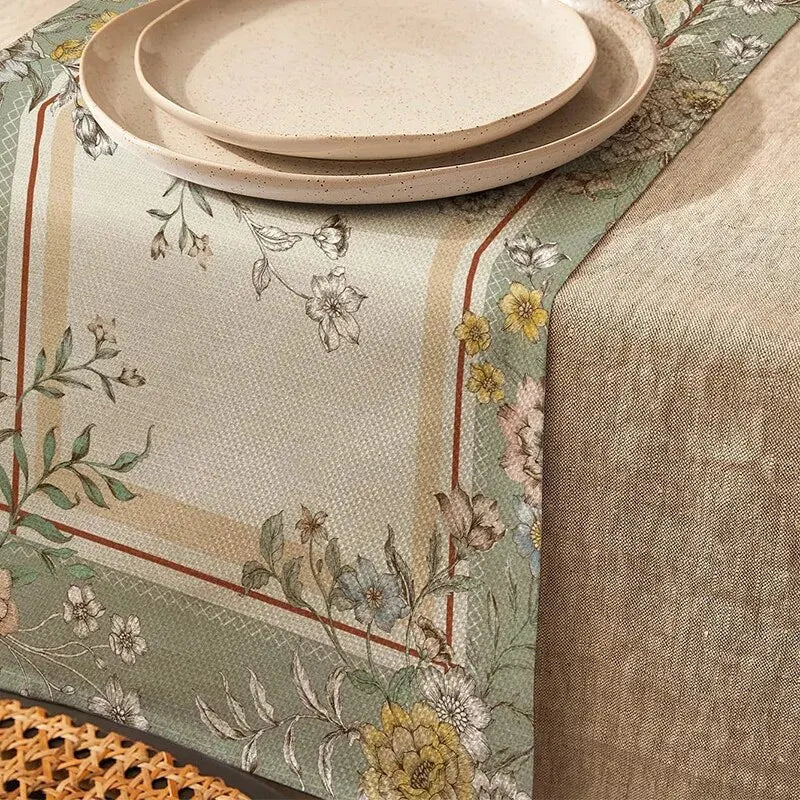 chemin table mandala floral lin rustique vintage 200cm longueur beige blanc cassé