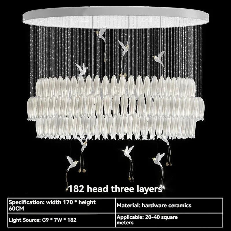 suspension lumineuse moderne blanc feuilles fines chaines minimaliste led