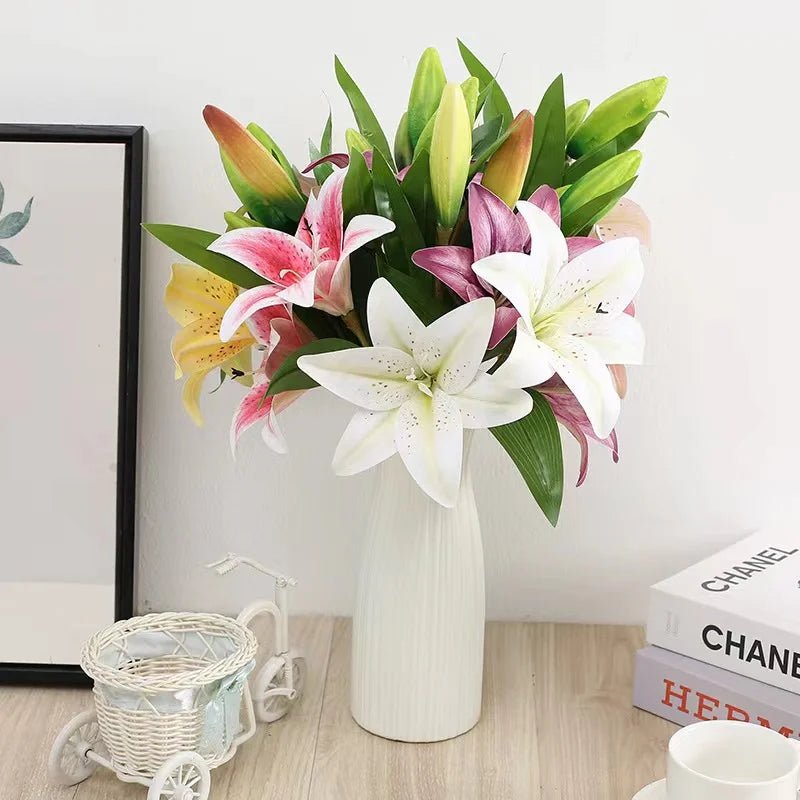 fleurs artificielles lys blanc rose violet decoration maison mariage anniversaire fête engagementintérieur