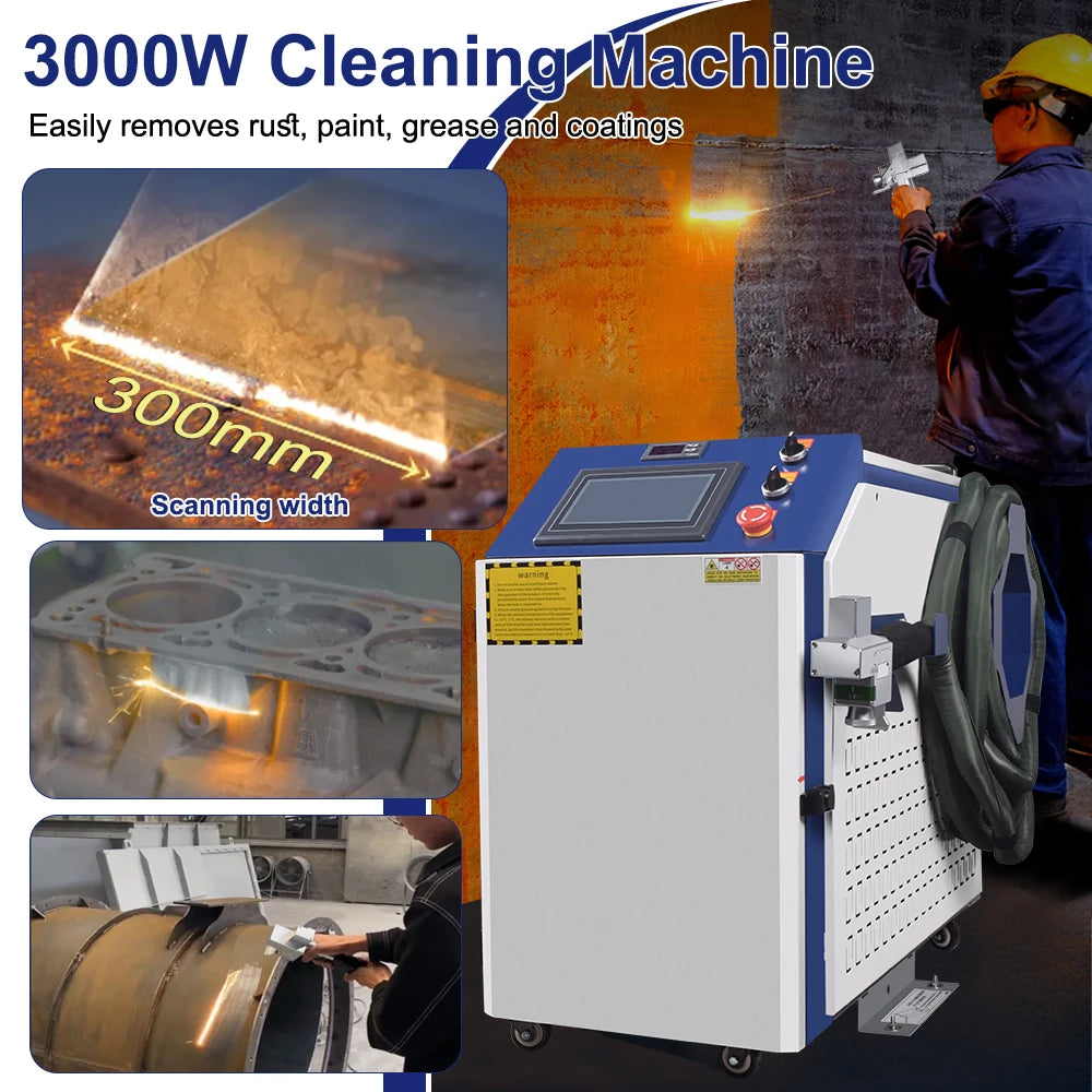 machine nettoyage laser industrielle double pendule puissance 3000w métal rouille peinture grise