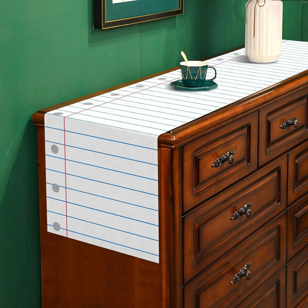 nappe lin blanc bleu rouge motif papier ligné trou perforé décoration maison originale ludique