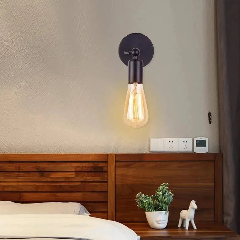 lampe murale industrielle vintage ampoule edison verre transparent noir blanc étude chambre