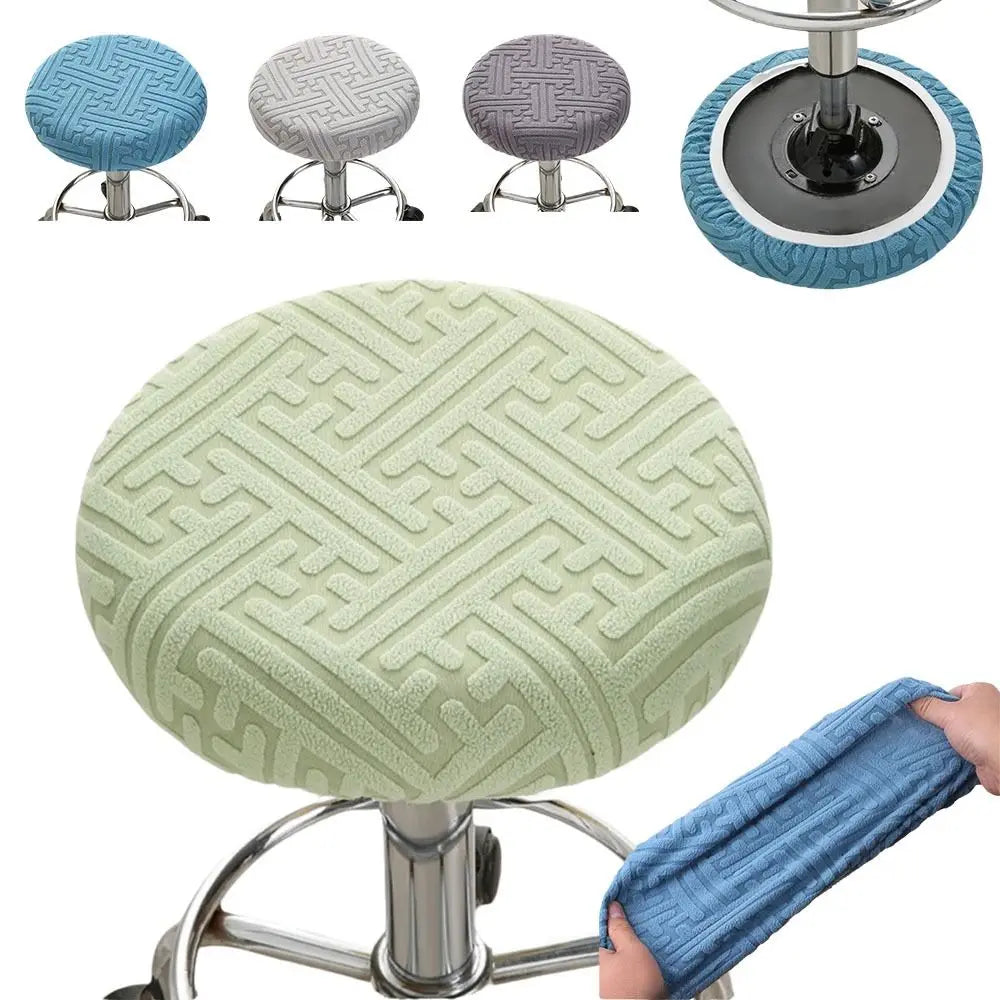 housse tabouret moderne élastique bleu clair gris clair vert clair motif géométrique polyester 30cm