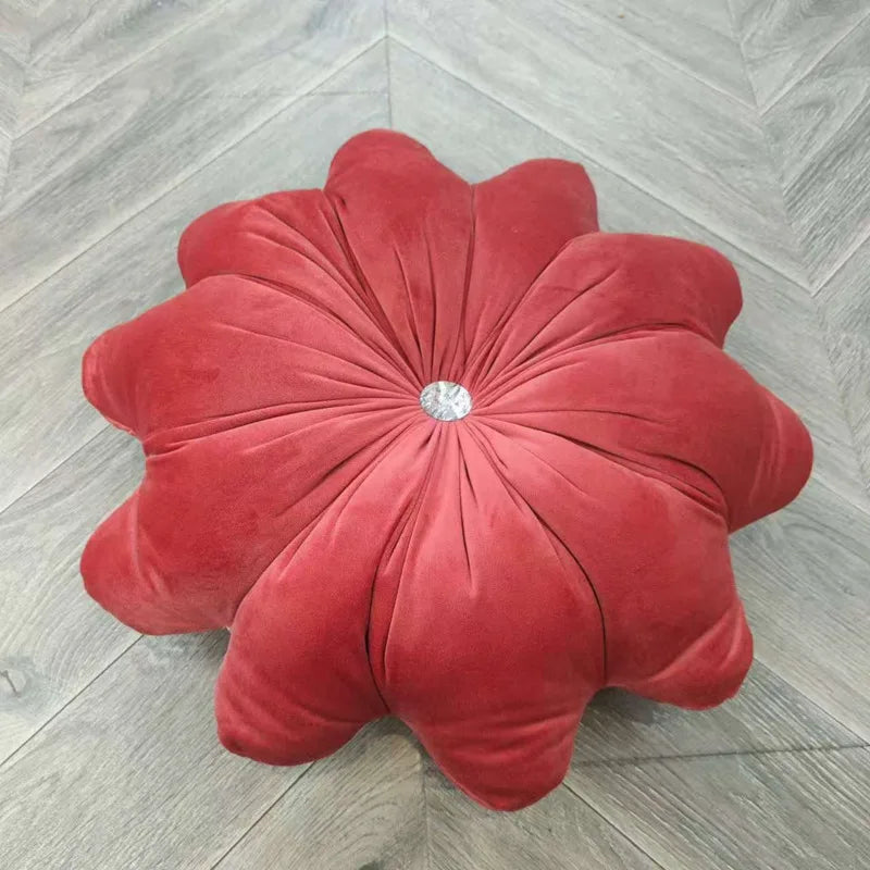 coussin décoratif velours motif fleur six pétales moderne lavable lit chambre