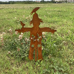 figurine sorcier artisanal fleurs oiseaux motif floral décoration extérieure jardin murale ornement métal orange