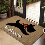 tapis d'entrée moderne motif chien noir écharpe rouge fond beige antidérapant polyester