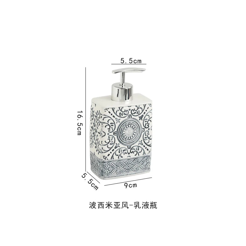 ensemble bain blanc noir ornements floraux pompe savon porte brosse dents porte savon classic
