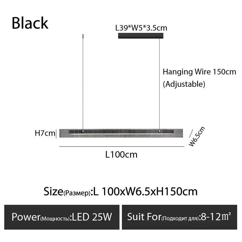 lampe suspendue moderne noir doré rayures horizontales câble électrique salon chambre restaurant cuisine